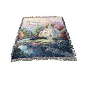 Country Church Psalms Tapestry Woven Throw Blanket Nicky Boehme 100% Cotton